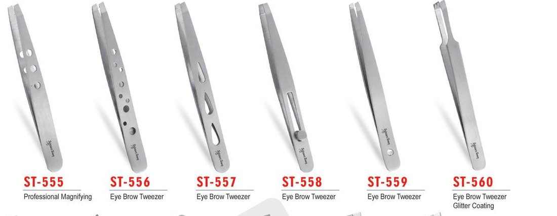 Stainless steel eyebrow tweezers ST-555 to ST-560