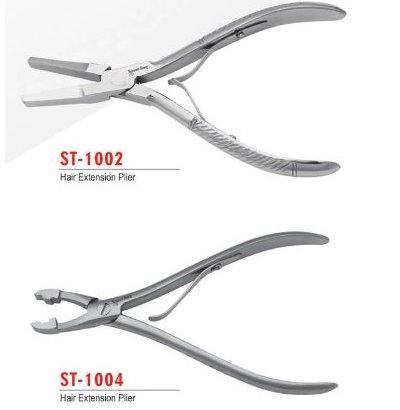 Hair extension pliers ST-1002 with flat jaw and ST-1004 with notched tip