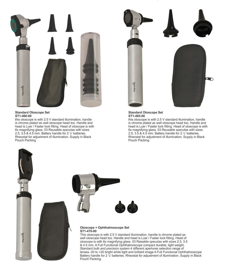 Standard otoscope sets and otoscope with ophthalmoscope set