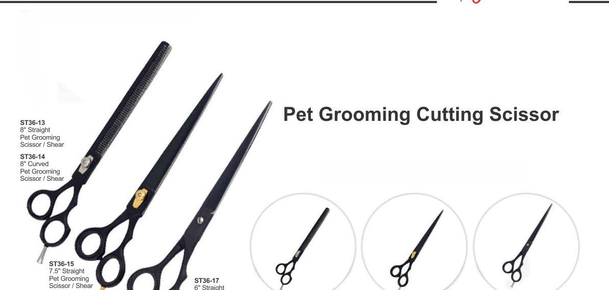 Pet grooming scissors: straight, curved and chunkers