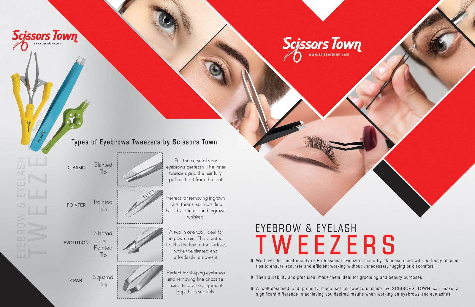 Scissors Town eyebrow & eyelash tweezers – catalogue page 1