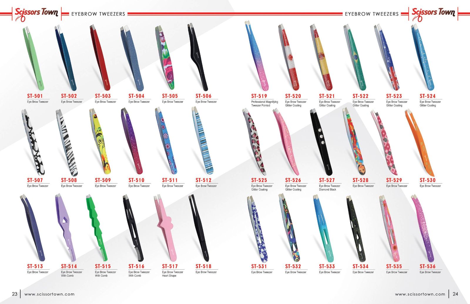 Scissors Town eyebrow & eyelash tweezers – catalogue page 2