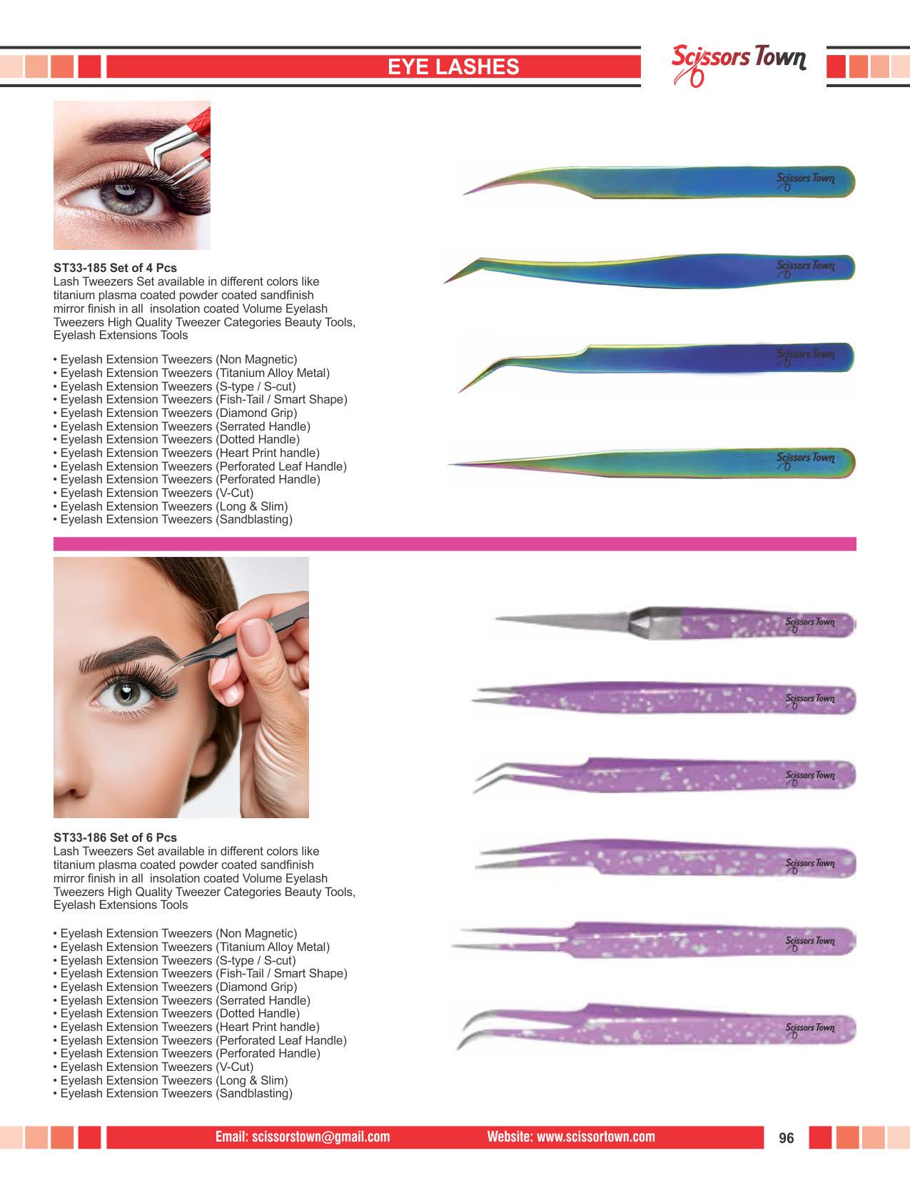 Scissors Town eyebrow & eyelash tweezers – beauty catalogue page 108