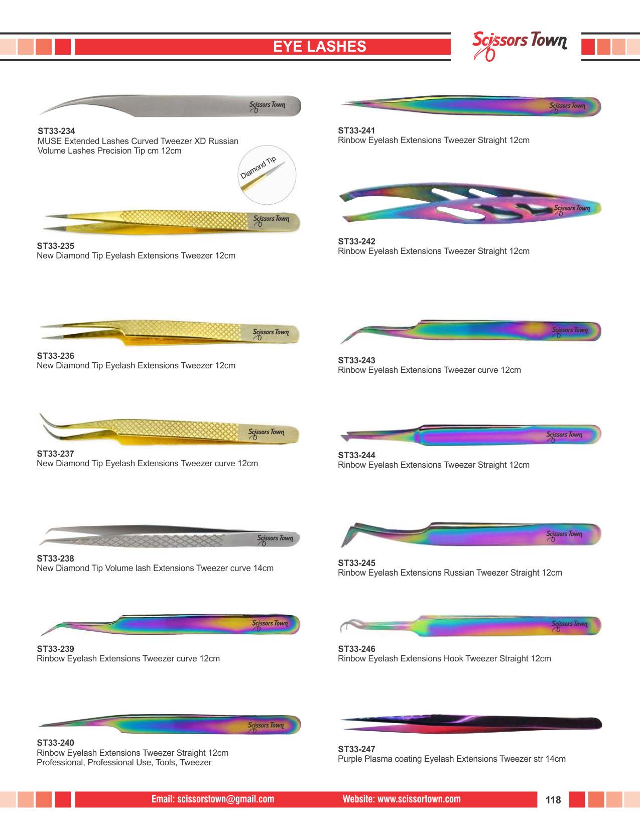 Scissors Town eyebrow & eyelash tweezers – beauty catalogue page 130