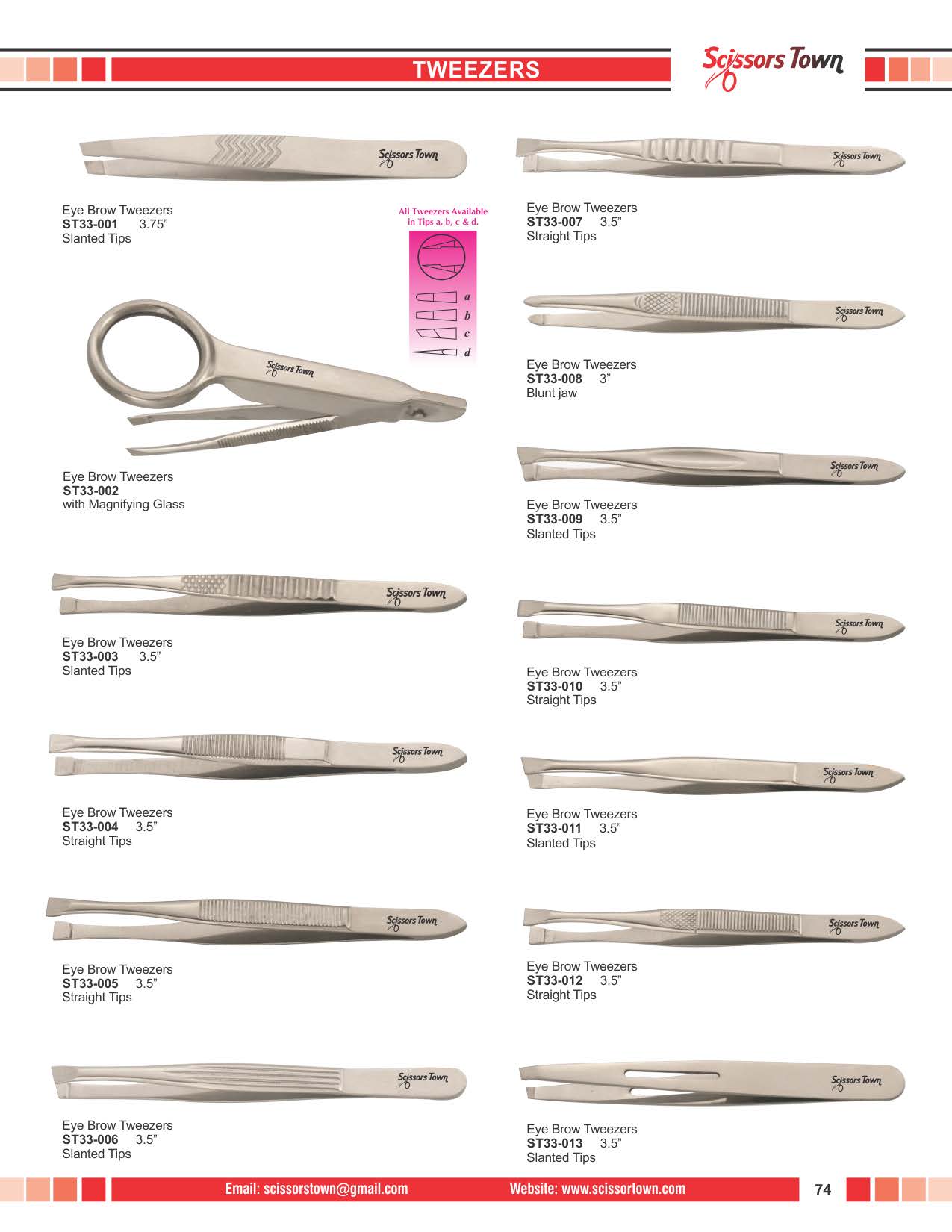 Scissors Town eyebrow & eyelash tweezers – beauty catalogue page 86