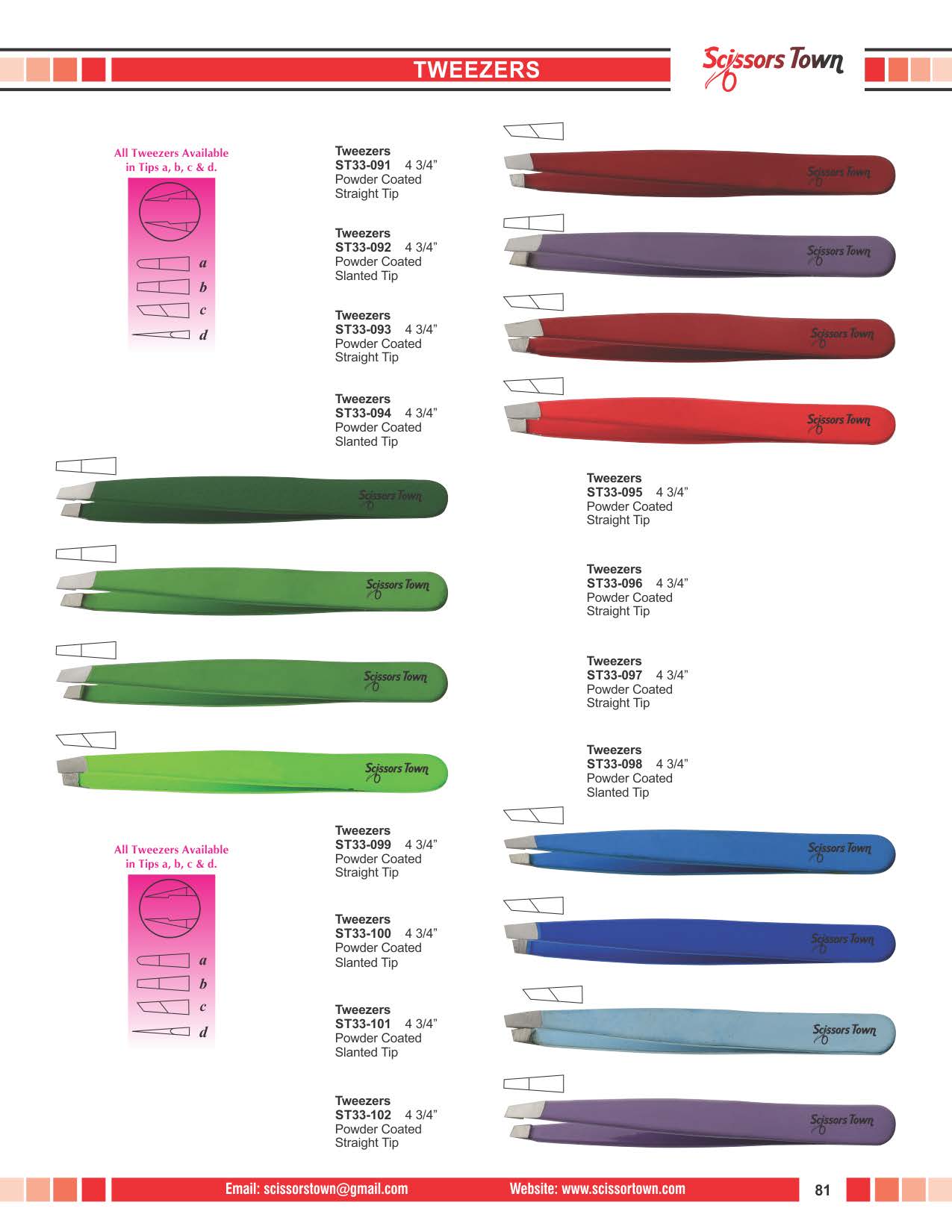 Scissors Town eyebrow & eyelash tweezers – beauty catalogue page 93